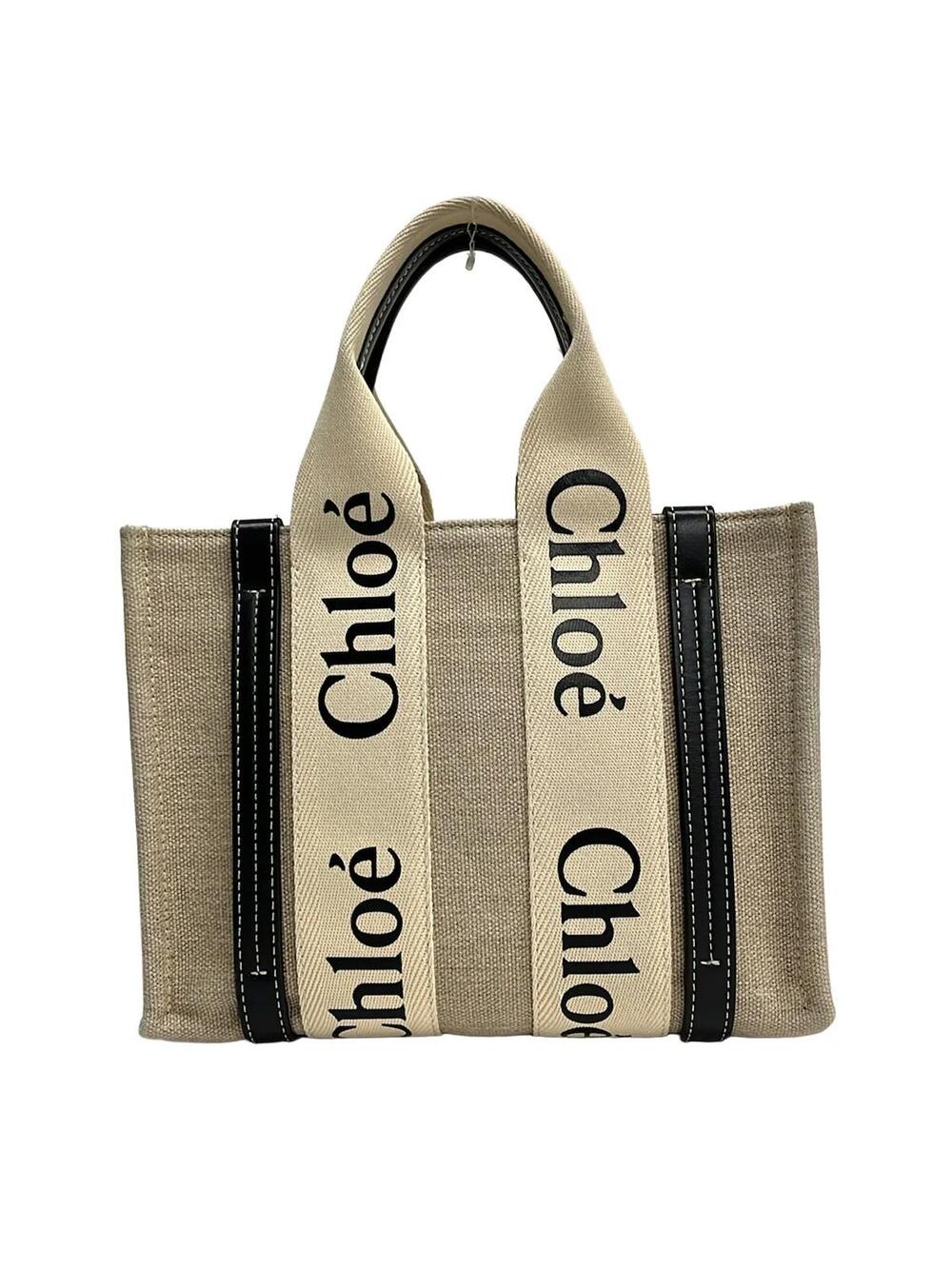 Chloe Woody Small Tote Bag Beige Black #363995C61B
